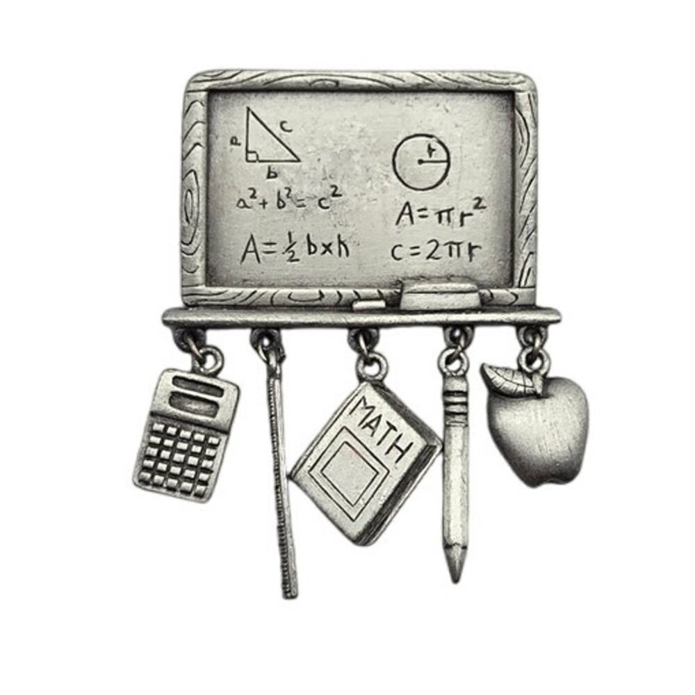 Jonette Jewelry Math Chalkboard Teacher Charm Brooch Silver - Whimsical School